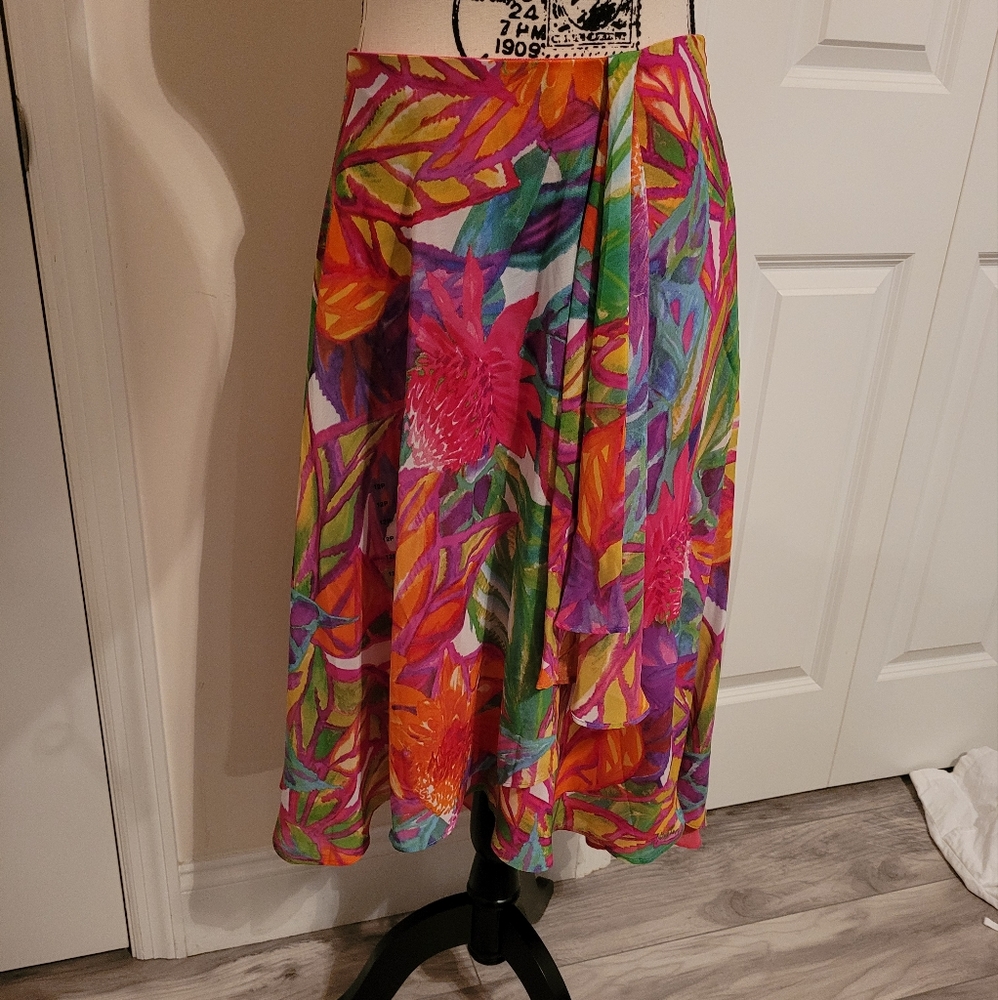 Nwt Lauren Ralph Lauren Tropical Print Hi/Low Skirt size 12 Petite